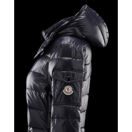 Moncler Moka Detachable Hood Blue Coats Lacquered Nylon Womens 41224531MN