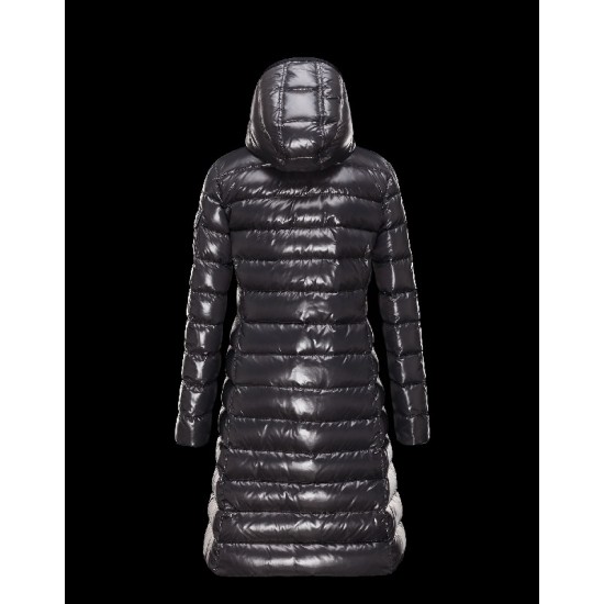 Moncler Moka Detachable Hood Steel grey Coats Lacquered Nylon Womens 41224531UV