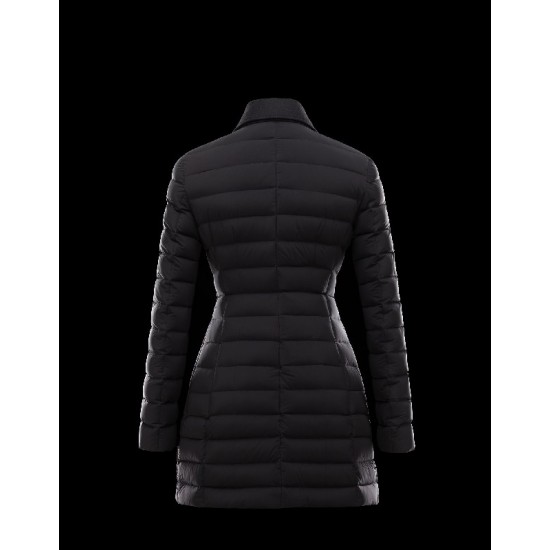 Moncler NOUES Classic Neckline Broadcloth Collar Black Coats Techno Fabric Womens 41457415FM