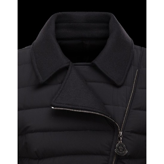 Moncler NOUES Classic Neckline Broadcloth Collar Black Coats Techno Fabric Womens 41457415FM