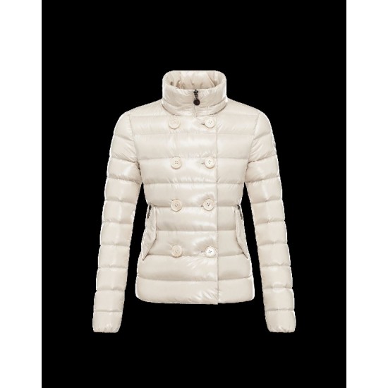 Moncler PLANE Detachable Hood Double-Breasted Ivory Jackets Lacquered Nylon Womens 41382558BV