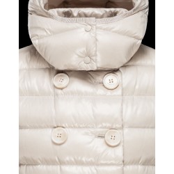 Moncler PLANE Detachable Hood Double-Breasted Ivory Jackets Lacquered Nylon Womens 41382558BV