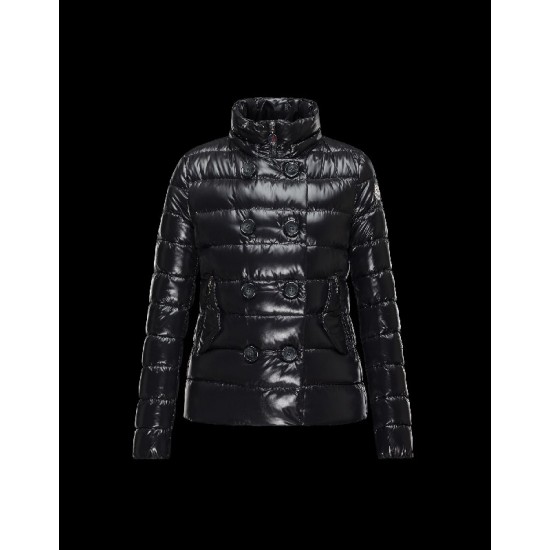 Moncler PLANE Double-Breasted Turtleneck Black Jackets Lacquered Nylon Womens 41382558CE