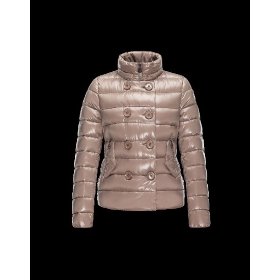 Moncler PLANE Double-Breasted Turtleneck Dove grey Jackets Lacquered Nylon Womens 41382558PE