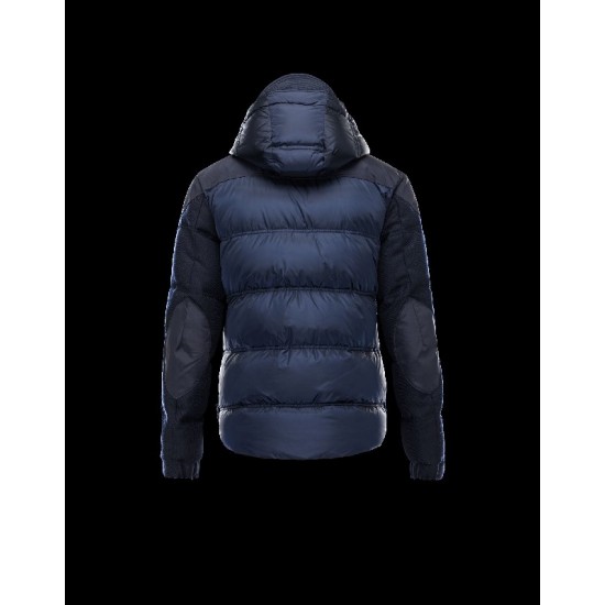 Moncler REPUBLIQUE Fixed Hood Turtleneck Blue Jackets Wool Technical Nylon Mens 41311180PJ