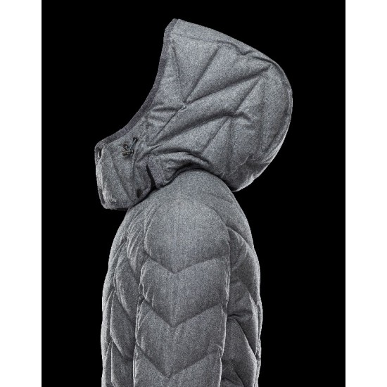 Moncler ROYALE Detachable Hood Turtleneck Grey Jackets Wool Flannel Mens 41466443TA