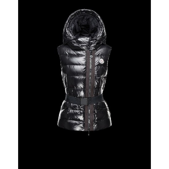 Moncler RUE Detachable Turtleneck Fur-Trimmed Hood Black Waistcoats Nylon/Racoon Womens 41456784LC