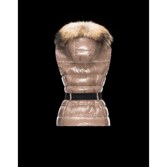 Moncler RUE Turtleneck Fur-Trimmed Hood Dove grey Waistcoats Nylon/Racoon Womens 41456784SG