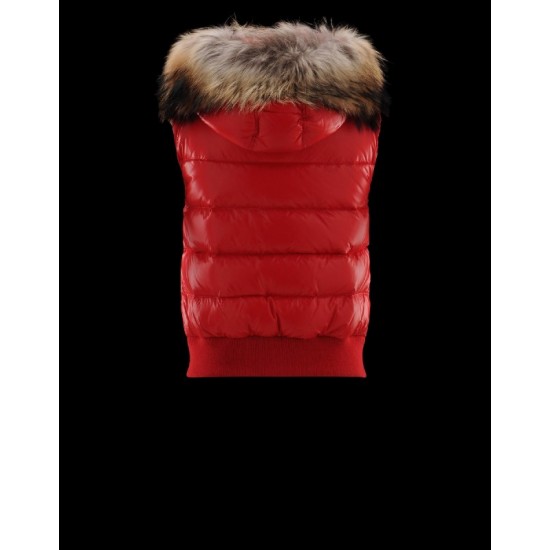 Moncler Tarn Hooded Neckline Red Waistcoats Techno Fabric/Racoon Womens 41249886IR