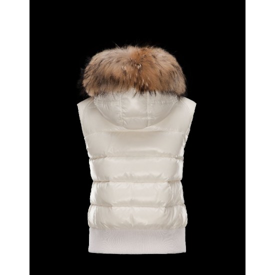 Moncler Tarn Hooded Neckline White Waistcoats Techno Fabric/Racoon Womens 41249886BS