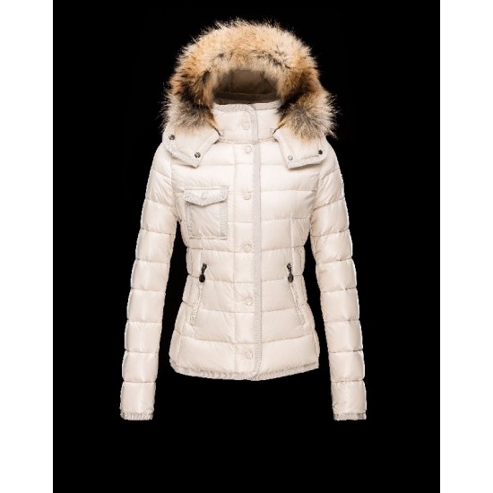 Moncler Armoise Detachable Fur Trimmed Collar Ivory Jackets Nylon/Polyamid Womens 41224515LF