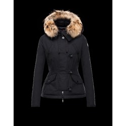 Moncler AYROLLE Detachable Fur Collar Turtleneck Black Jackets Polyester/Cotton/Racoon Womens 41456955NI