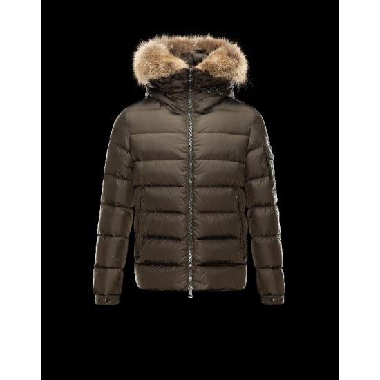 Moncler BYRON Fur-Trimmed Hood Turtleneck Military green Jackets Polyamide/Coyote Mens 41466661QM