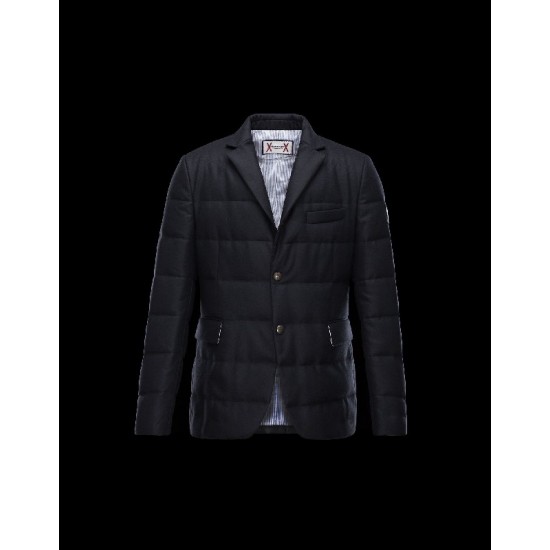 Moncler GAMME BLEU Lapel Collar Black Overcoats Wool/Cotton Mens 41459915QJ