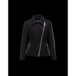 Moncler LAUN Classic Neckline Black Overcoats Virgin Wool/Polyamide Womens 41466436VU