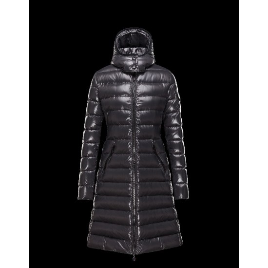 Moncler Moka Detachable Hood Steel grey Coats Lacquered Nylon Womens 41224531UV