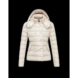 Moncler PLANE Detachable Hood Double-Breasted Ivory Jackets Lacquered Nylon Womens 41382558BV