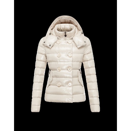 Moncler PLANE Detachable Hood Double-Breasted Ivory Jackets Lacquered Nylon Womens 41382558BV