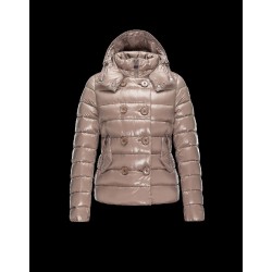 Moncler PLANE Double-Breasted Turtleneck Dove grey Jackets Lacquered Nylon Womens 41382558PE