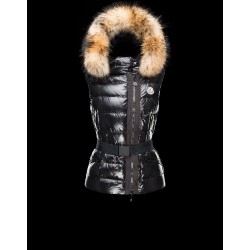 Moncler RUE Detachable Turtleneck Fur-Trimmed Hood Black Waistcoats Nylon/Racoon Womens 41456784LC