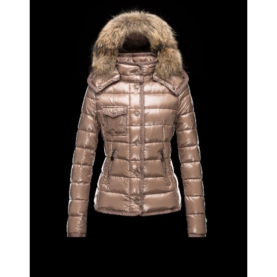 Moncler Armoise Detachable Fur Trimmed Light brown Jackets Lacquered Nylon Womens 41224515CP