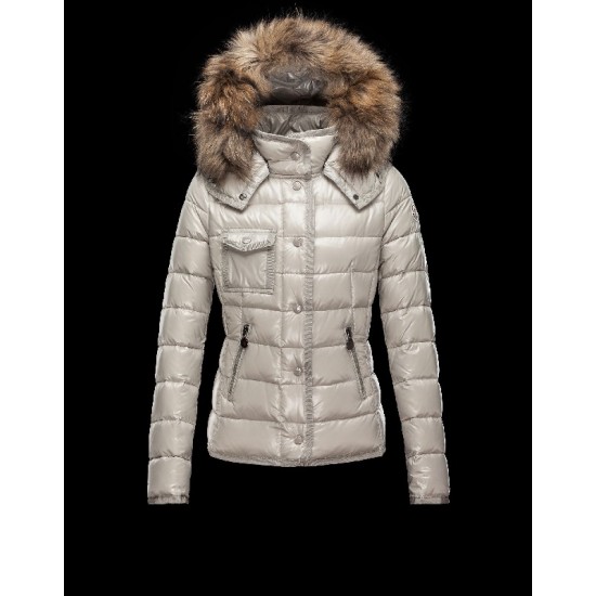 Moncler Armoise Detachable Fur Trimmed Light grey Jackets Lacquered Nylon Womens 41224515DD