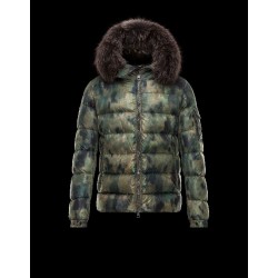 Moncler BYRON Fur-Trimmed Hood Turtleneck Military green Jackets Coyote/Feather Mens 41462301SQ