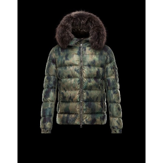 Moncler BYRON Fur-Trimmed Hood Turtleneck Military green Jackets Coyote/Feather Mens 41462301SQ