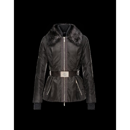 Moncler CANET Detachable Fur Collar Black Jackets Nylon/Polyamide/Beaver Womens 41466467WO