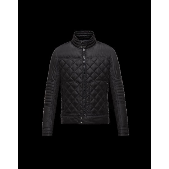 Moncler FREDDIE Biker Turtleneck Black Jackets Silky Nylon Feather Mens 41472581KC