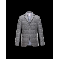 Moncler GAMME BLEU Lapel Collar Lightweight Grey Overcoats Wool/Cotton Mens 41459915LQ