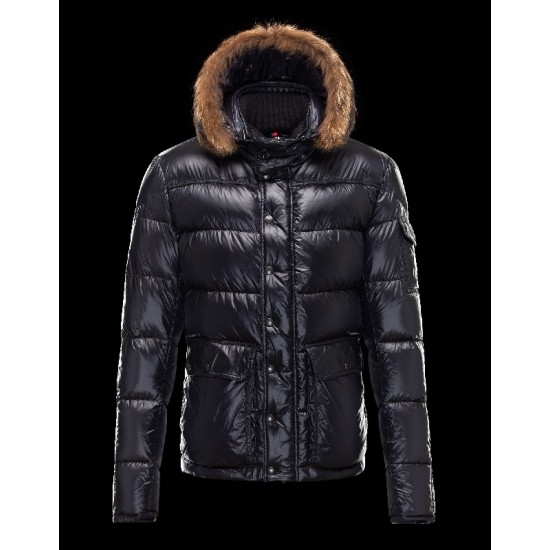 Moncler Hubert Ultralight Fur Trimmed Blue Jackets Wool/Polyamide Mens 41236416HL