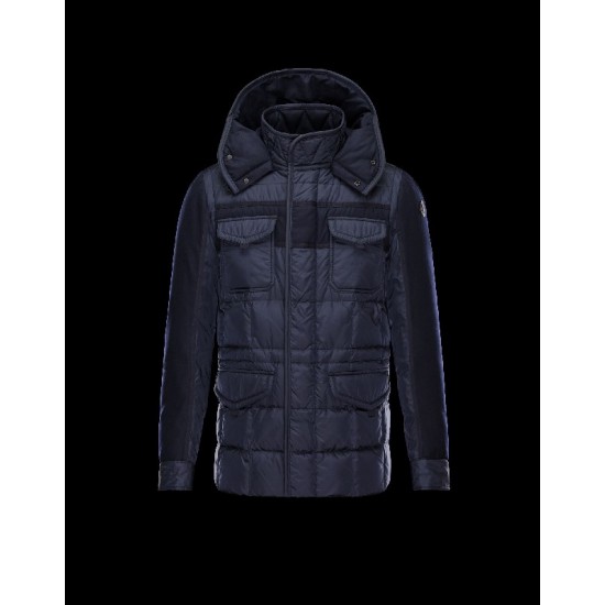 Moncler JACOB Detachable Hood Turtleneck Dark blue Jackets Wool Techno Fabric Mens 41456709SQ