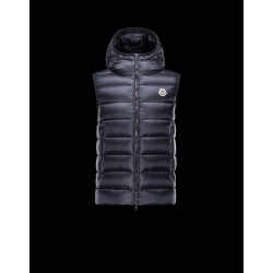 Moncler RAY Detachable Hood Turtleneck Dark blue Waistcoats Techno Fabric Mens 41456966EH