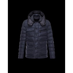 Moncler RIVER Detachable Hood Turtleneck Dark blue Coats Nylon/Polyamide Mens 41456750WW