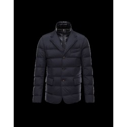 Moncler ROUILLAC Detachable Lapel Collar Blue Overcoats Polyamid/Elastane Mens 41377883PD