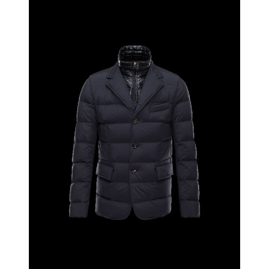 Moncler ROUILLAC Detachable Lapel Collar Blue Overcoats Polyamid/Elastane Mens 41377883PD