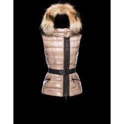 Moncler RUE Turtleneck Fur-Trimmed Hood Dove grey Waistcoats Nylon/Racoon Womens 41456784SG