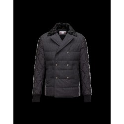 Moncler GAMME BLEU Lapel Collar Black Jackets Wool/Polyamide Mens 41464446RD