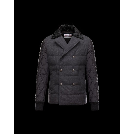 Moncler GAMME BLEU Lapel Collar Black Jackets Wool/Polyamide Mens 41464446RD