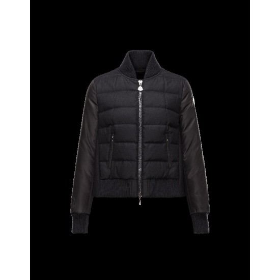 Moncler GENTAU Mandarin Collar Black Jackets Wool Nylon Flannel Womens 41456773QM