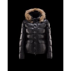 Moncler Hubert Ultralight Fur Trimmed Black Jackets Wool/Polyamide Mens 41236416HV