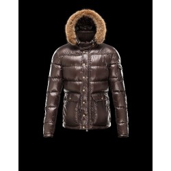 Moncler Hubert Ultralight Fur Trimmed Dark brown Jackets Wool/Polyamide Mens 41236416OM