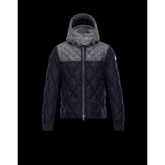 Moncler LABASTIDE Detachable Hood Turtleneck Dark blue Jackets Wool Flannel Mens 41459673GK