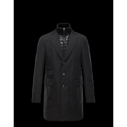 Moncler LESPARRE Detachable Lapel Collar Black Coats Techno Fabric Mens 41456696TU