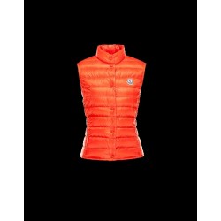 Moncler LIANE Ultralight Mandarin Collar Orange Waistcoats Techno Fabric Womens 41344266AD