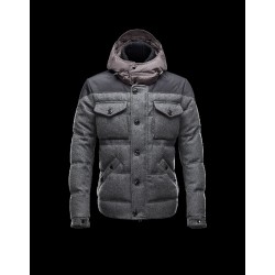 Moncler REPUBLIQUE Fixed Hood Turtleneck Grey Jackets Wool Technical Nylon Mens 41311180JM