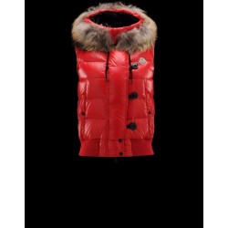 Moncler Tarn Hooded Neckline Red Waistcoats Techno Fabric/Racoon Womens 41249886IR