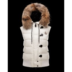 Moncler Tarn Hooded Neckline White Waistcoats Techno Fabric/Racoon Womens 41249886BS