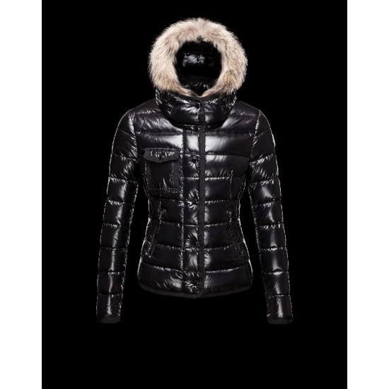 Moncler Armoise Detachable Fur Trimmed Black Jackets Lacquered Nylon Womens 41224515UM